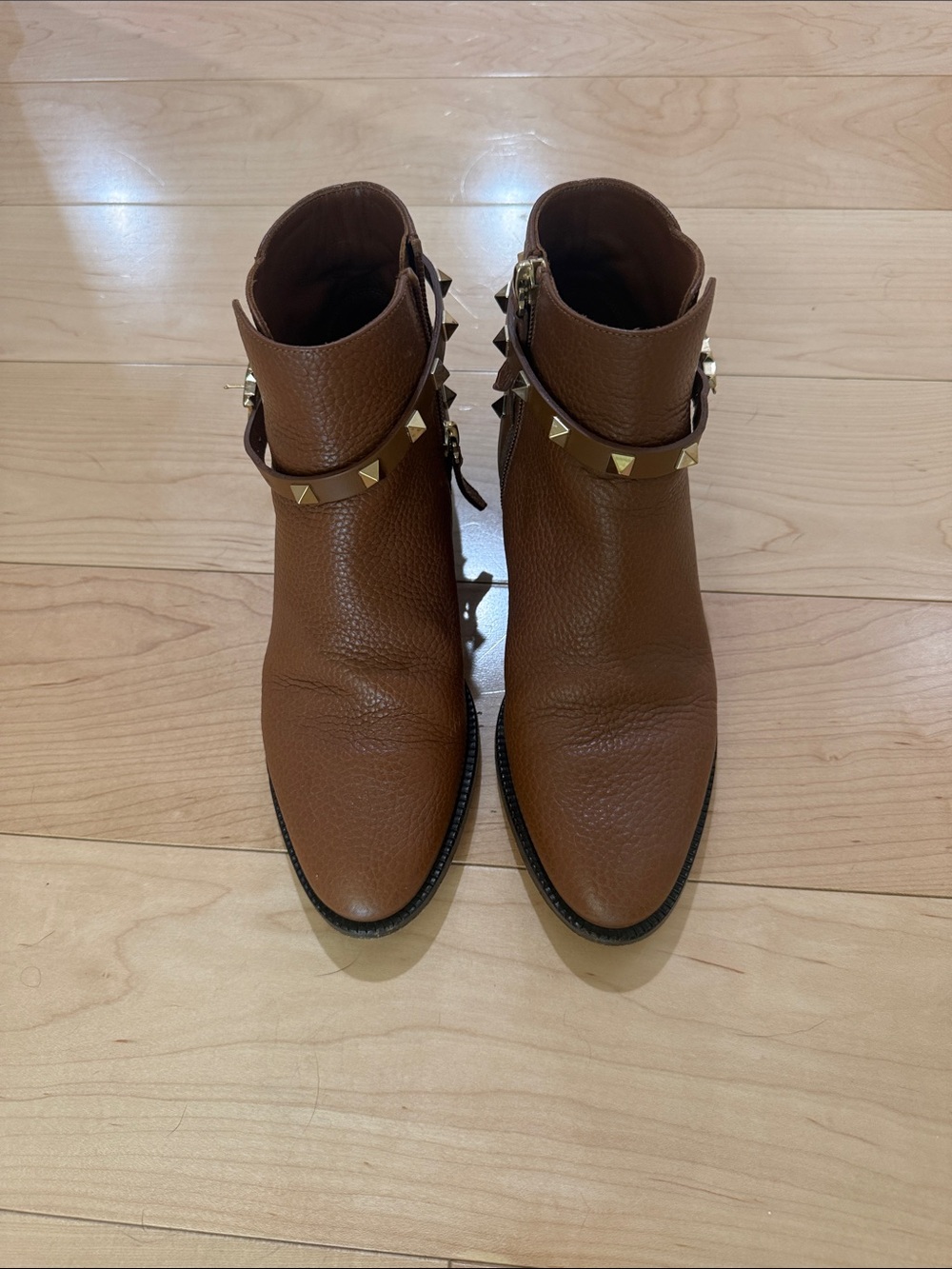 Valentino Brown Leather Studded Ankle Booties